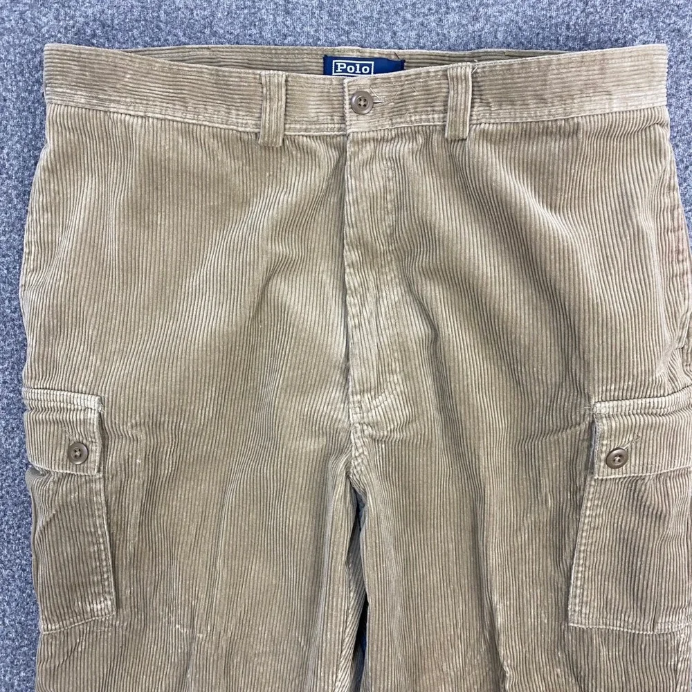 VTG Polo Ralph Lauren Cargo Pants Mens 38x32 Corduroy Tan Military Straight Leg